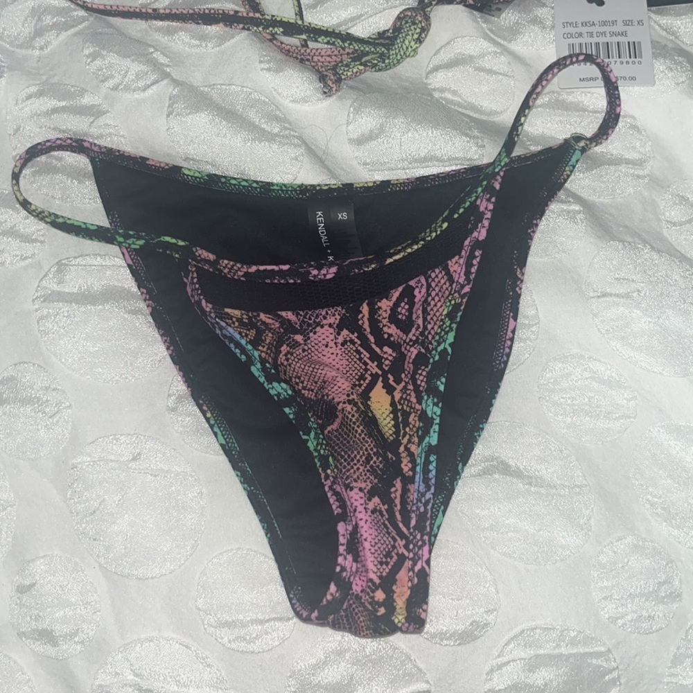 NWOT Kendall + Kylie Tie Dye Snake Mesh Accented String Bikini, Top NWOT Bottom - Picture 7 of 7